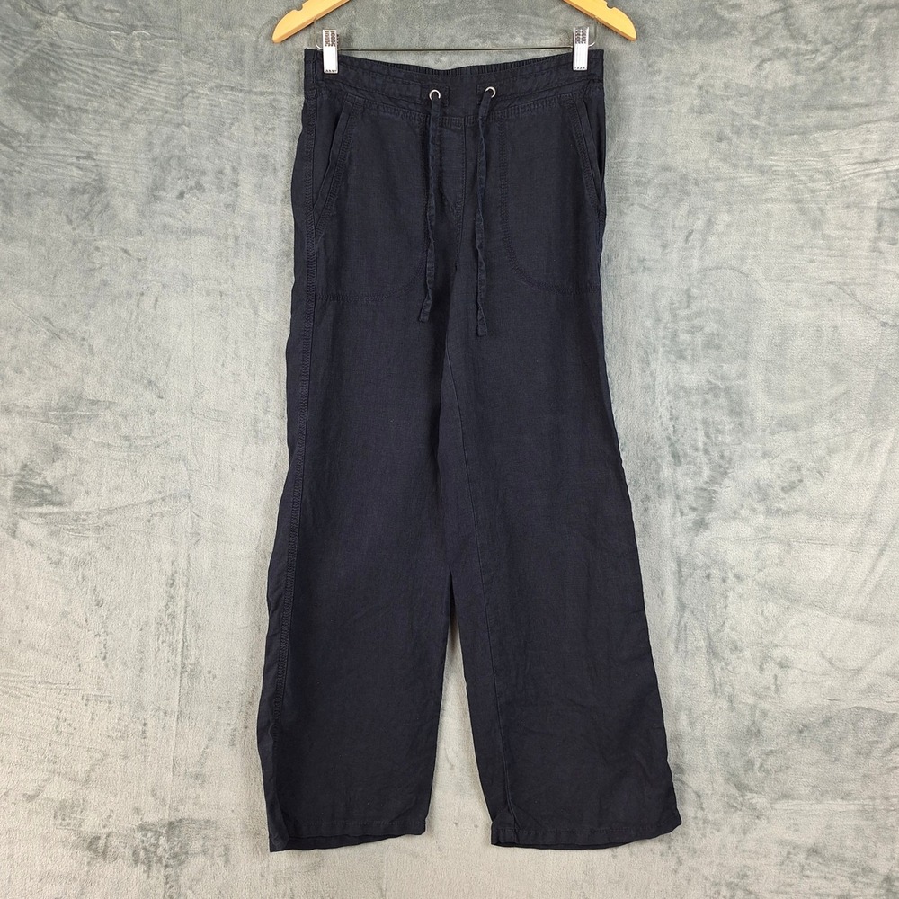 M&S Collection Pants Medium Blue Linen Wide Leg Beach Coastal Lagenlook Resort
